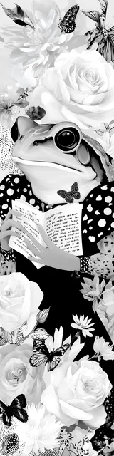 Free printable frog bookmark to color featuring a reading frog